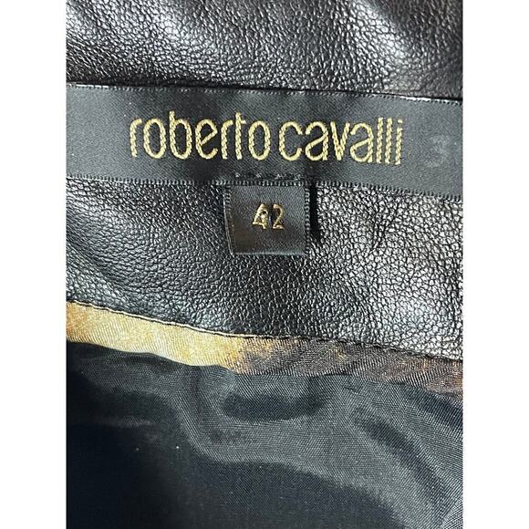 Roberto Cavalli Brown Leather With Gold Studs Straight Skirt Women's Size 42/6 - Picture 3 of 6